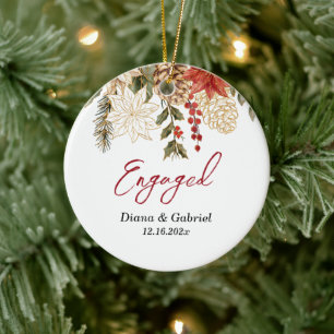 Engaged Red Flowers Christmas  Ceramic Tree Decoration