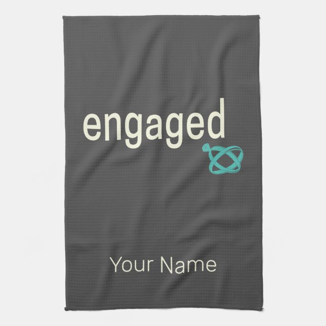 Engaged Rings Couples Bachelor Party or Wedding Tea Towel (Vertical)
