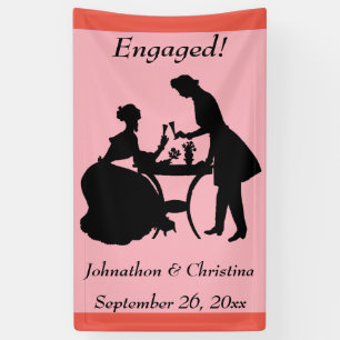 Engaged Romantic Couple Silhouette Toasting Wine Banner