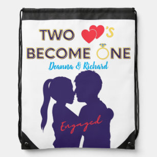 Engaged Two Hearts Become One  Drawstring Bag