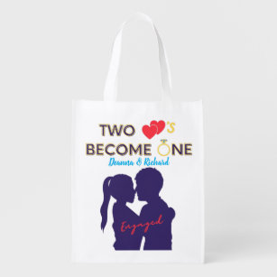 Engaged Two Hearts Become One Reusable Grocery Bag
