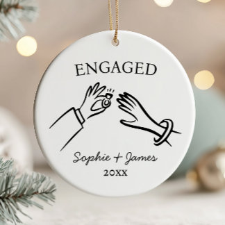 Engaged Whimsical Hand Drawn Engagement Christmas  Ceramic Tree Decoration