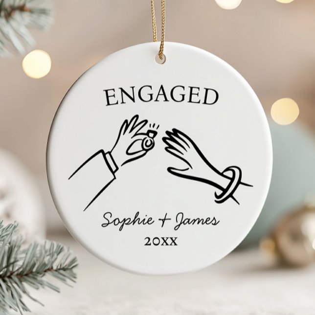 Engaged Whimsical Hand Drawn Engagement Christmas  Ceramic Tree Decoration (Creator Uploaded)