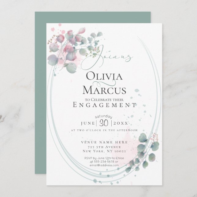 ENGAGEMENT | Airy Watercolor Eucalyptus Foliage Invitation (Front/Back)