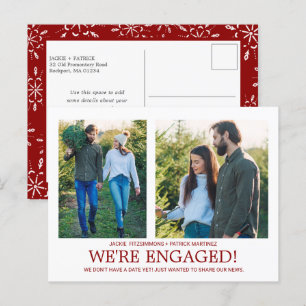 Engagement Announcement 2 Photo Snowflake Pattern Postcard