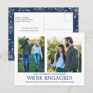 Engagement Announcement 2 Photo Snowflake Pattern Postcard