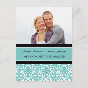 Engagement Announcement Photo Postcard Teal Damask