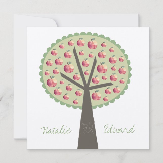 Engagement Apple Tree Love Carving Invitation (Front)