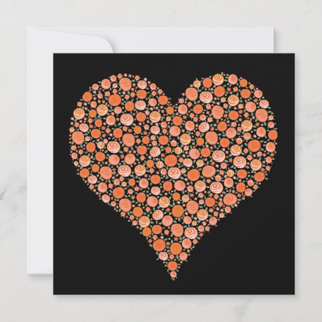 Engagement Black Tangerine Roses Heart Invite (Front)