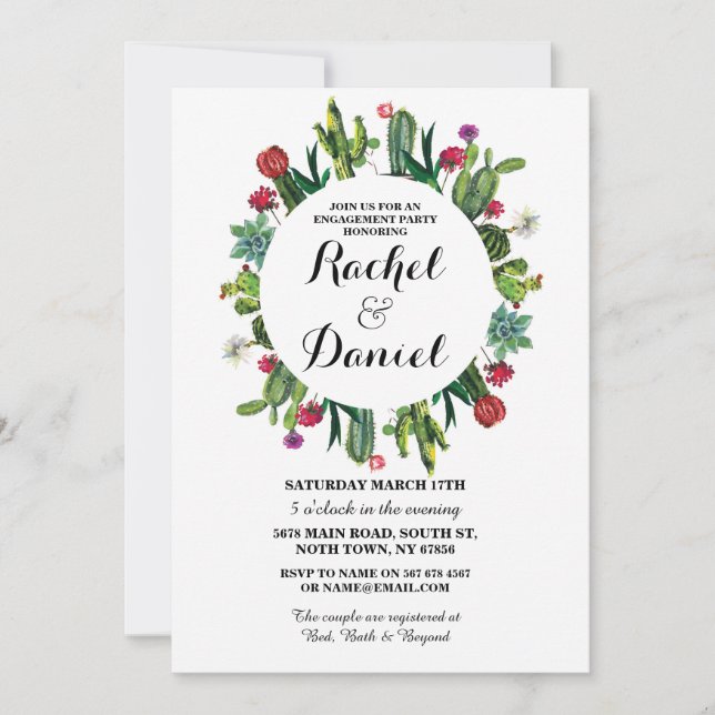 Engagement Cactus Fiesta Cacti Couple's Invite (Front)
