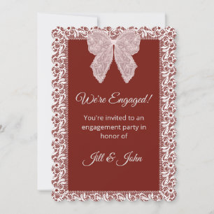 Engagement Card Wedding Elegant Burgundy Bow Lace