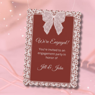 Engagement Card Wedding Elegant Burgundy Bow Lace