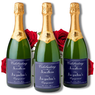 Engagement Celebration. Classic Navy/White Script Sparkling Wine Label