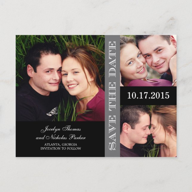 Engagement Collage Save The Date Announcement (Front)