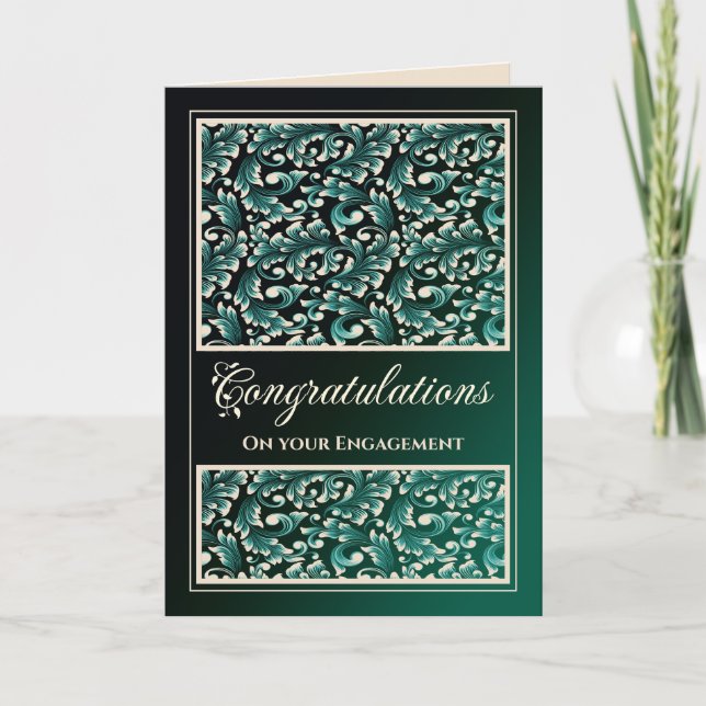 Engagement Congratulations Damask Green Card (Front)