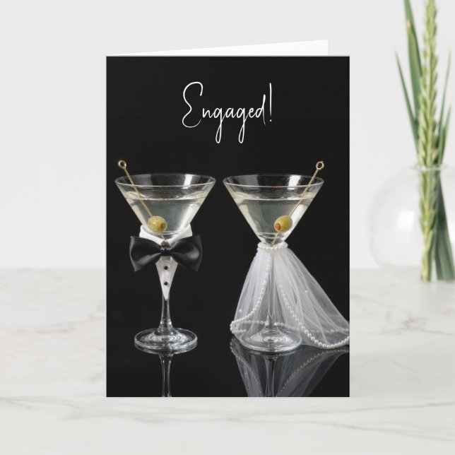 Engagement Congratulations Martini Cocktails Card (Front)