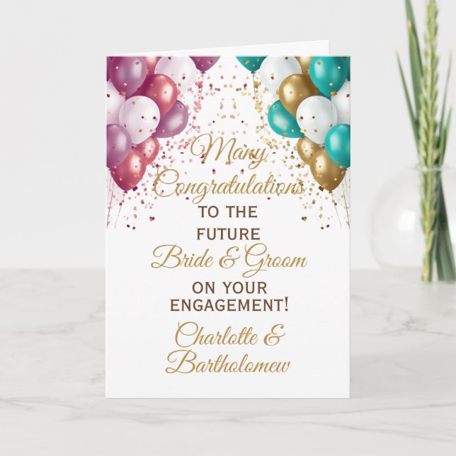 Engagement Congratulations Pink Blue Card (Front)