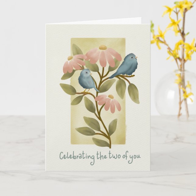 Engagement Congratulations Watercolor Blue Birds a Card (Yellow Flower)