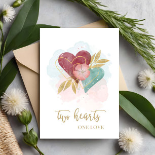 Engagement Congratulations Watercolor Two Hearts Card