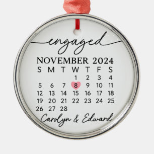 Engagement Day Keepsake Ornament, Personalised Eng Metal Tree Decoration