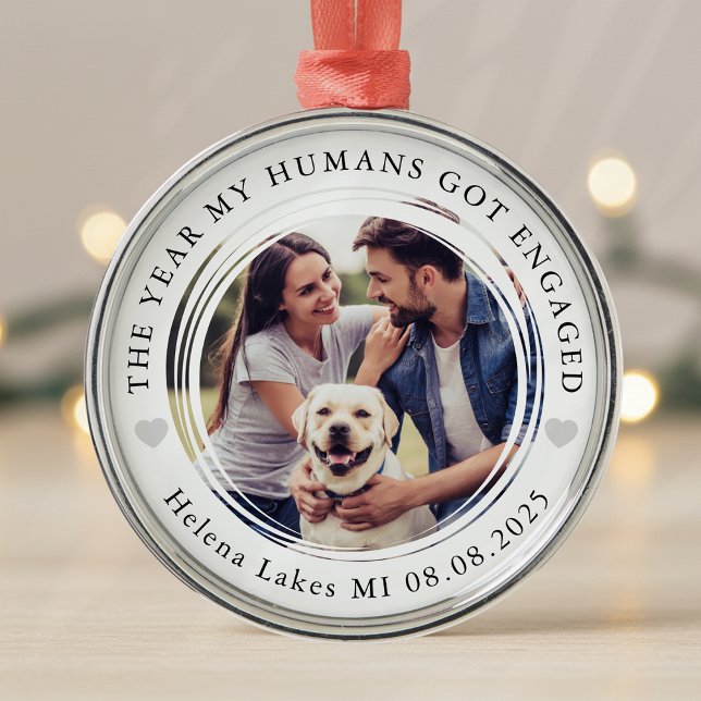Engagement Dog Humans Photo Keepsake Metal Tree Decoration (Creator Uploaded)