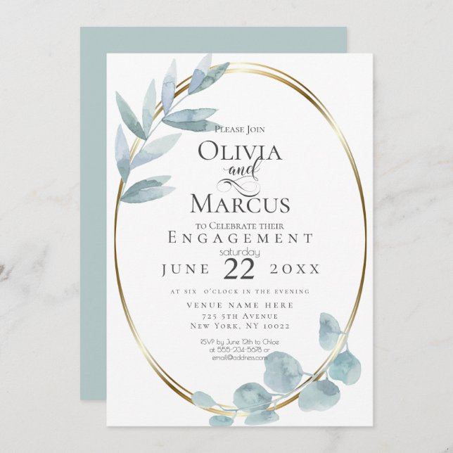 ENGAGEMENT | Dusty Blue Watercolor Eucalyptus Invitation (Front/Back)