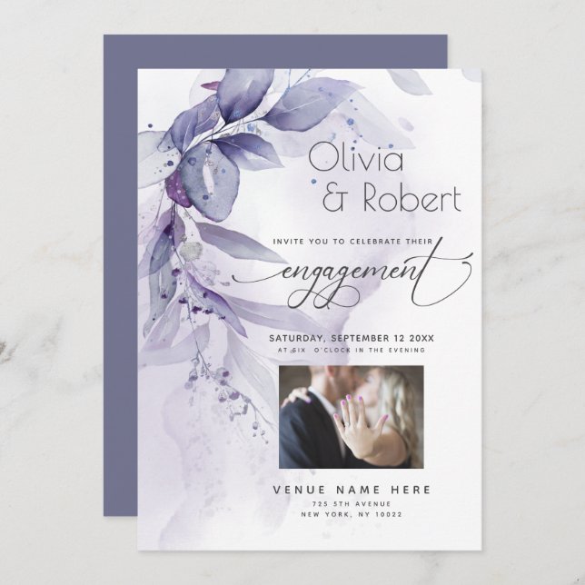 Engagement | Dusty Plum Wispy Foliage Invitation (Front/Back)