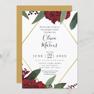 ENGAGEMENT Elegant Rich Burgundy Marsala Floral Invitation