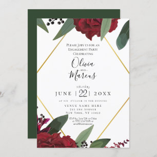 ENGAGEMENT   Elegant Rich Burgundy Marsala Floral Invitation