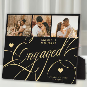 Engagement elegant script photo names personalised plaque