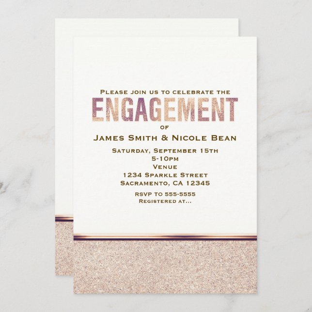 Engagement Faux Rose Gold Champagne Invitation (Front/Back)