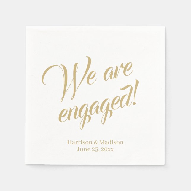 Engagement gold script custom names Elegant chic Napkin (Front)