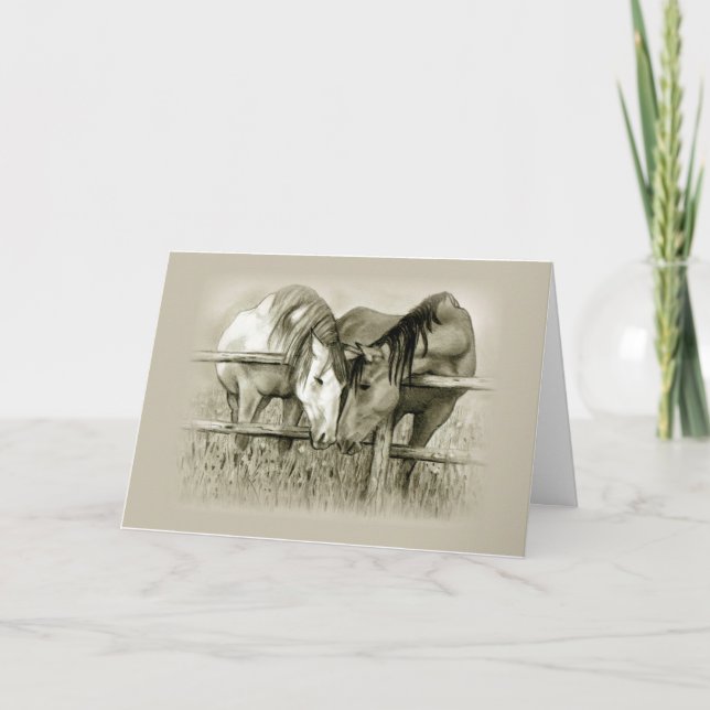 Engagement: Horse Lovers Share Pasture, Pencil Art Card (Front)