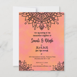 Engagement Invitation Mandala Pink & Orange Card