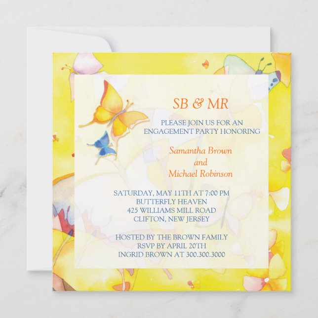 Engagement Invitations: Colourful Butterflies Invitation (Front)