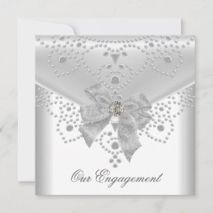 Engagement Invite White Silver Overlay Bow Jewel