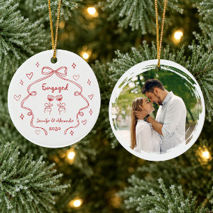 Engagement Keepsake Double Sided with Photo Ceramic Tree Decoration