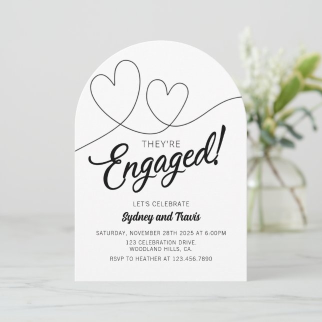 Engagement, Modern, Black and white,  Invitation (Standing Front)