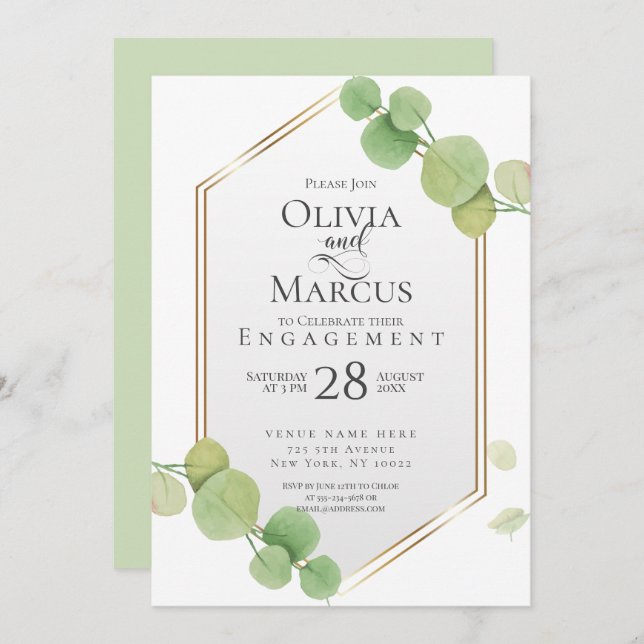 Engagement | Modern Springtime Eucalyptus Invitation (Front/Back)