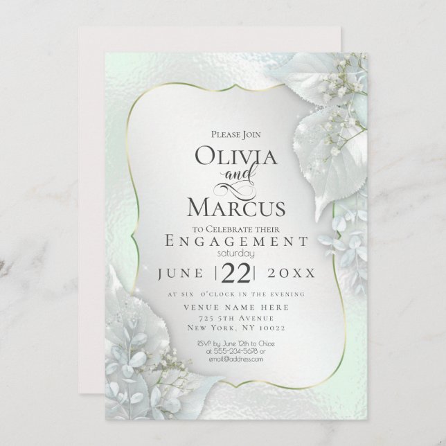ENGAGEMENT | Mystic Honeydew Shimmer Leaves Invitation (Front/Back)