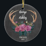 Engagement ornament | Antler floral 1st Christmas<br><div class="desc">Antler floral First Christmas engaged or married ornament.</div>
