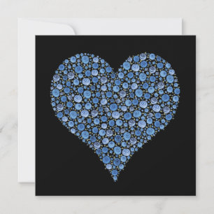 Engagement Pair of Rose Hearts Black & Blue Invitation