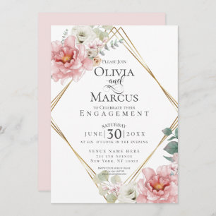ENGAGEMENT Pale Pink Watercolor Flowers Invitation
