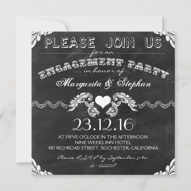 engagement party black chalkboard invitations (Front)