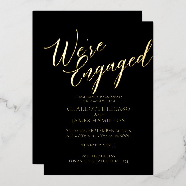 Engagement Party Black Gold Typography (Front/Back)