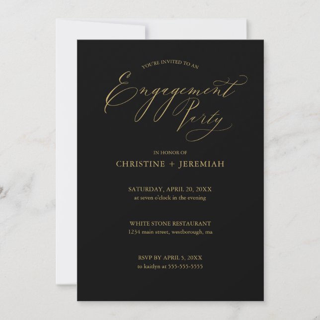 Engagement Party Black Gold Typography Invitation (Front)