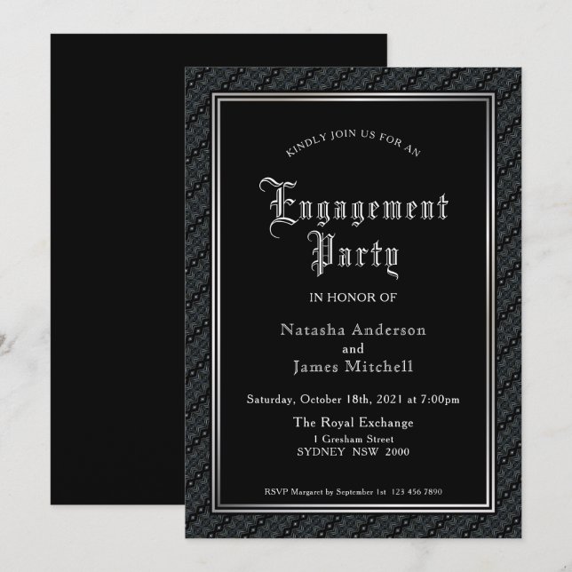 Engagement Party Black Invitation (Front/Back)