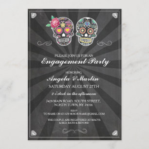 Engagement Party Chalk Sugar Skulls Couples Invite