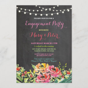 Engagement Party Chalkboard Floral Pink Invitation