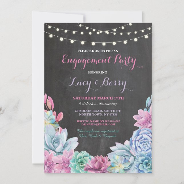 Engagement Party Chalkboard Floral Pink Invite (Front)